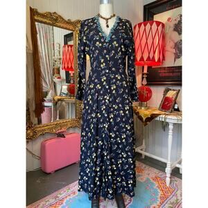 vintage 1970s black floral maxi dress zoe whimsygoth large 70s fashion granny